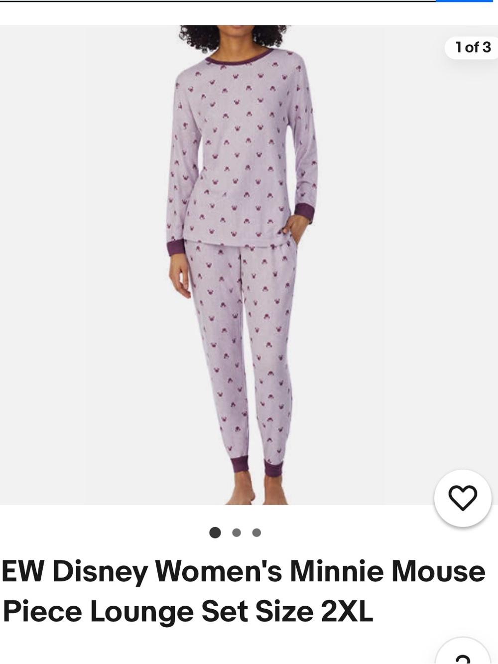 Disney Lavender and Plum Minnie Mouse Lounge PJ Set | Size 2XL Travel/Vacation